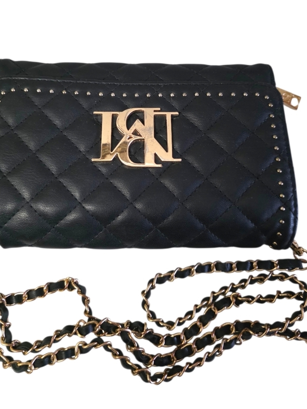Badgley Mischka Black Quilted Crossbody Gold Chain Strap Evening Designer Bag - Picture 3 of 15